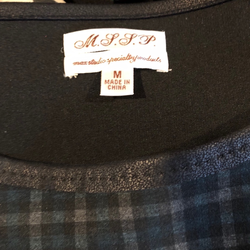 Plaid with leather trim boxy top - Picture 3 of 3